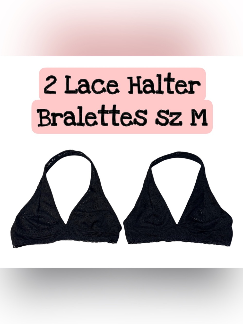 Xhilaration Black Lace Halter Bralettes (2-Pack) Sz M